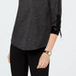 Charter Club Women's Cotton Velvet-Trim Lace-Up Top Black Size Large