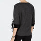 Charter Club Women's Cotton Velvet-Trim Lace-Up Top Black Size Medium