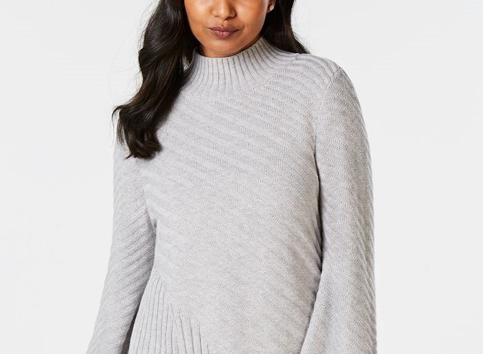 Charter Club Women's Mixed-Stitch Mock-Neck Sweater Gray Size Small