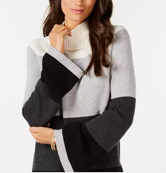 Charter Club Women's Colorblocked Sweater Black Size Petite Small