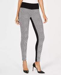 INC International Concepts Women's Petite Houndstooth Front Ponte Back Leggings Black Size 0P