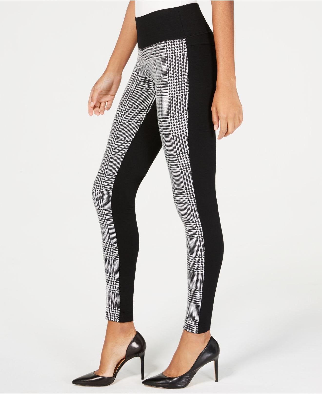 INC International Concepts Women's Petite Houndstooth Front Ponte Back Leggings Black Size 0P