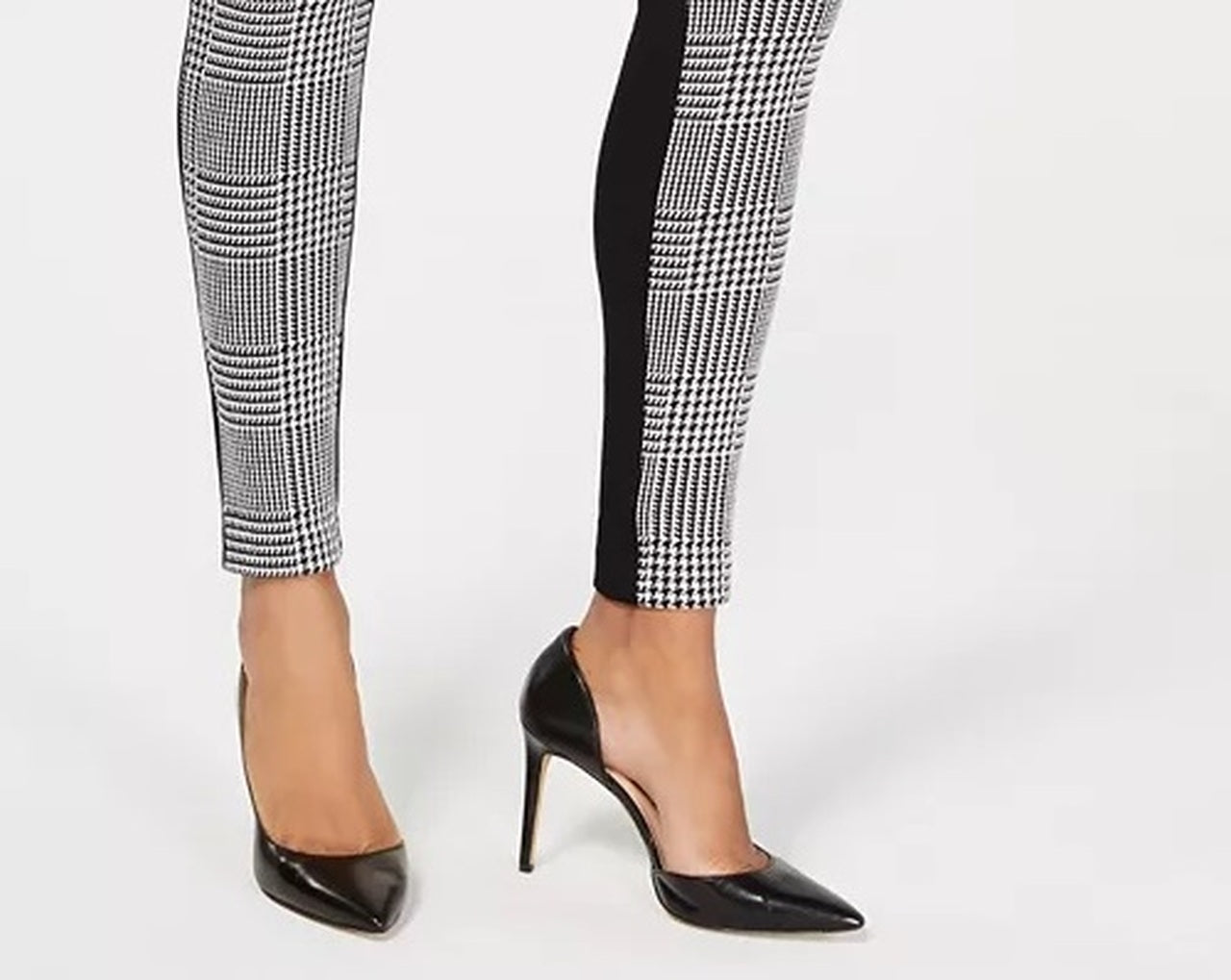 INC International Concepts Women's Petite Houndstooth Front Ponte Back Leggings Black Size 0P