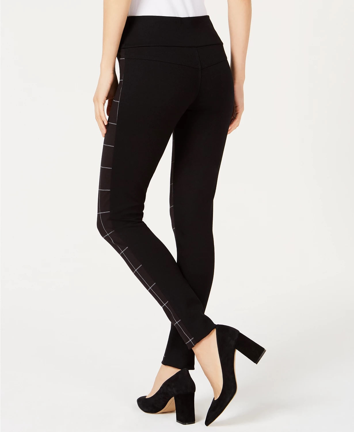 INC International Concepts Women's Petite Plaid-Front Leggings Black Size 1