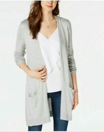 Maison Jules Women's Long Open Front Jersey Cardigan Grey Size X-Large