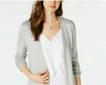 Maison Jules Women's Long Open Front Jersey Cardigan Grey Size X-Large