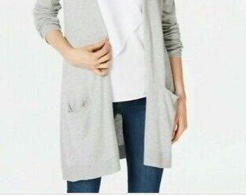 Maison Jules Women's Long Open Front Jersey Cardigan Grey Size X-Large