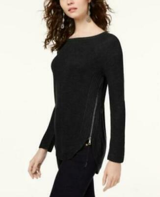INC International Concepts Women's Waffle Knit Side Zip Tunic Sweater Black Size Petite Small