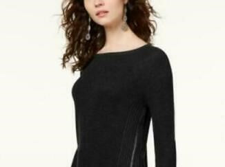 INC International Concepts Women's Waffle Knit Side Zip Tunic Sweater Black Size Petite Small