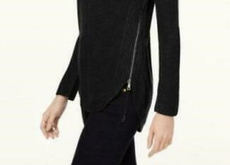 INC International Concepts Women's Waffle Knit Side Zip Tunic Sweater Black Size Petite Small