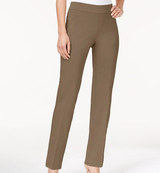 JM Collection Women's Pull-On Tummy Control Slim-Leg Pants Brown Size Large