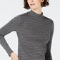 Charter Club Women's Cotton Striped Mock-Neck T-Shirt Dark Gray Size X-Large