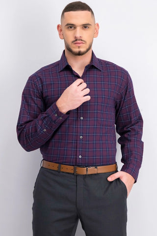 Club Room Men's Classic/Regular Fit Stretch Twill Houndstooth Plaid Dress Shirt Red Size 17.5 x 36-37"