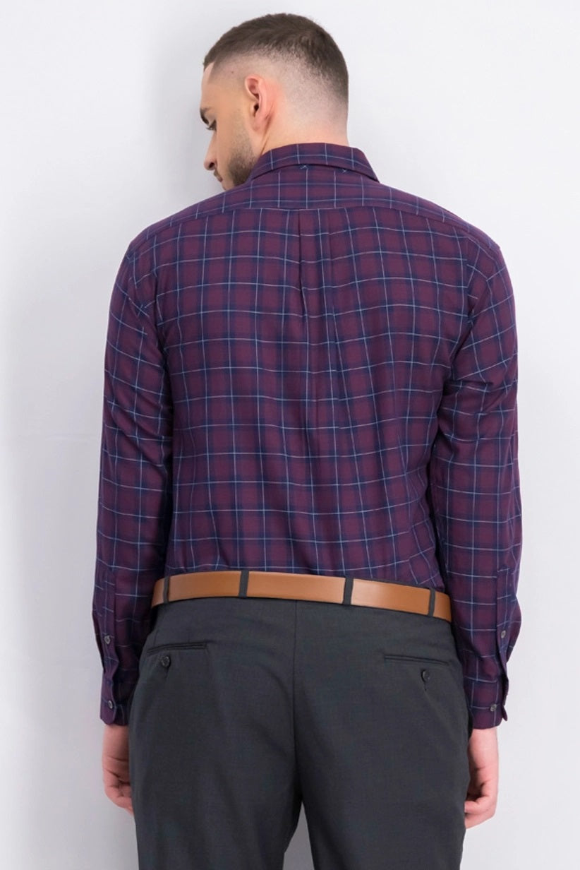 Club Room Men's Classic/Regular Fit Stretch Twill Houndstooth Plaid Dress Shirt Red Size 17.5 x 36-37"