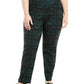 JM Collection Women's Plus Jacquard Pull On Pants Green Size 20W