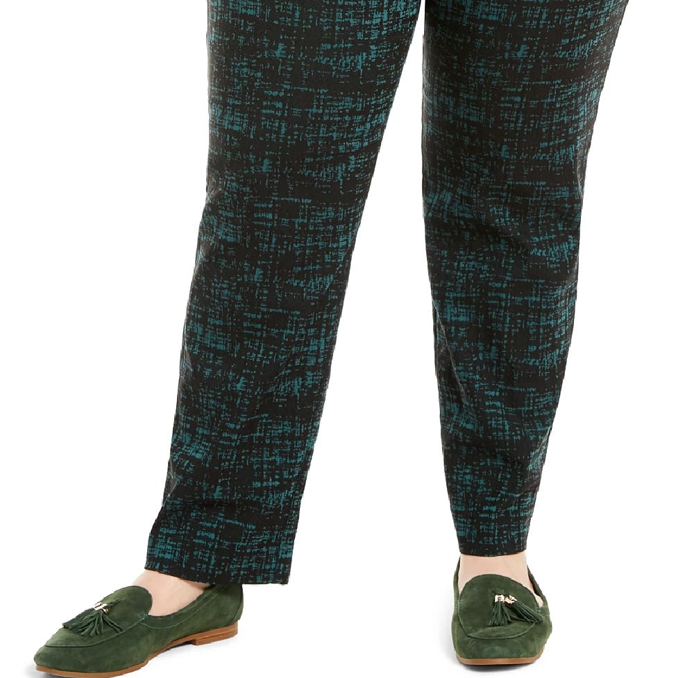 JM Collection Women's Plus Jacquard Pull On Pants Green Size 20W