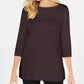 Karen Scott Women's Cotton Boat-Neck 3/4-Sleeve Knit Top Black Size Medium