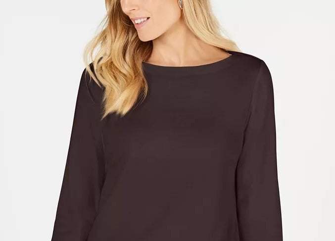 Karen Scott Women's Cotton Boat-Neck 3/4-Sleeve Knit Top Black Size Medium