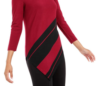 Alfani Women's Petite Striped Asymmetrical Tunic Black Size Petite