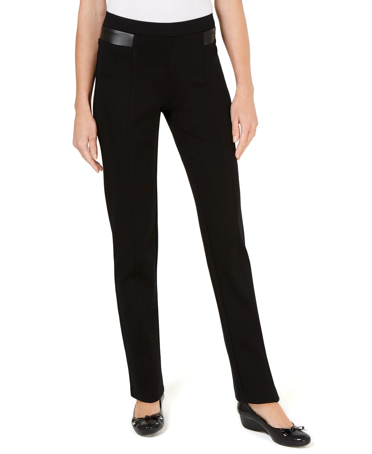 JM Collection Faux Leather Trim Ponte Knit Pants Black Size 2 Extra Large
