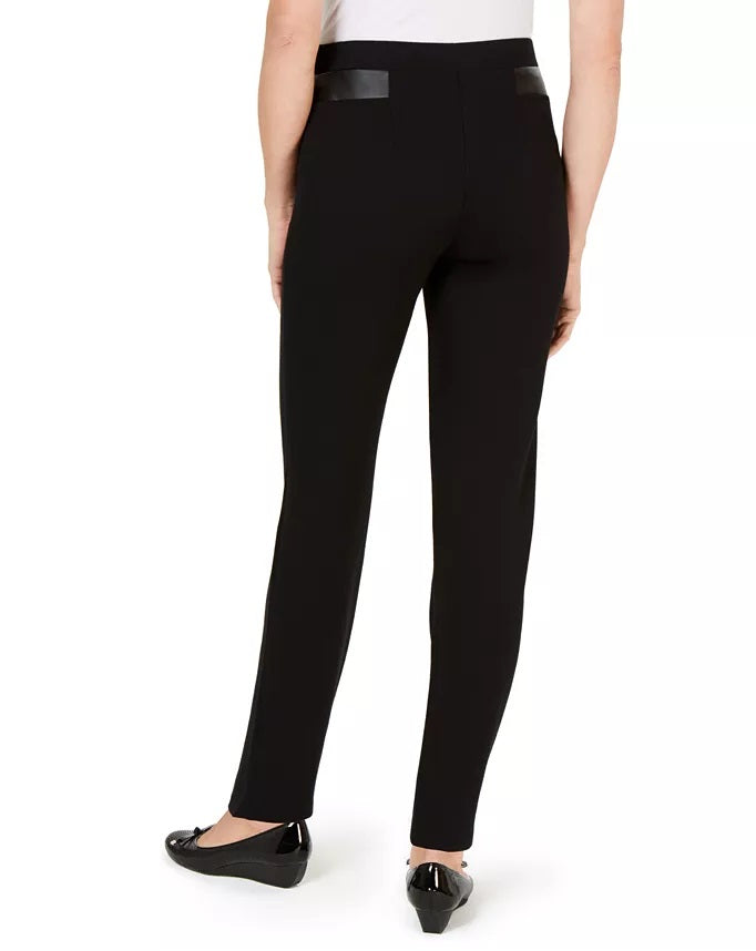JM Collection Faux Leather Trim Ponte Knit Pants Black Size 2 Extra Large