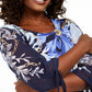 JM Collection Women's Sheer Sleeve Printed Top Navy Size Small