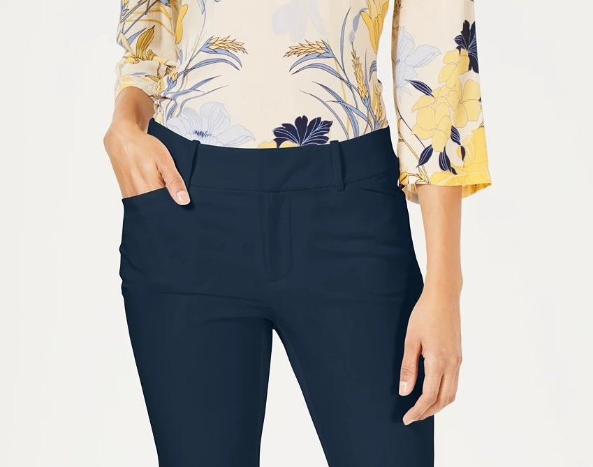 Charter Club Women's Newport Tummy-Control Slim-Fit Pants Blue Size 14