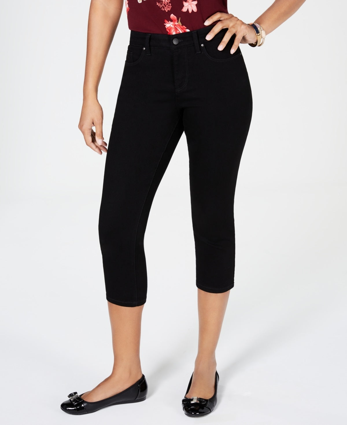 Charter Club Women's Petite Tummy-Control Bristol Capri Jeans Black Size 6 P