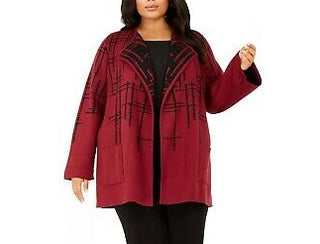 Alfani Women's Double-Knit Sweater Jacket Malbec Speckled Size X-Large