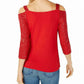 INC International Concepts Women's Sequined Cold Shoulder Top Red Size Medium