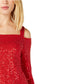 INC International Concepts Women's Large Sequin Cold Off Shoulder Shirt Red Size Large