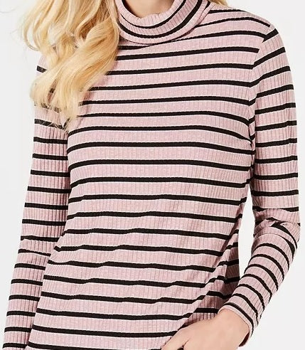 Charter Club Women's Ribbed Striped Turtleneck Pink Size Small