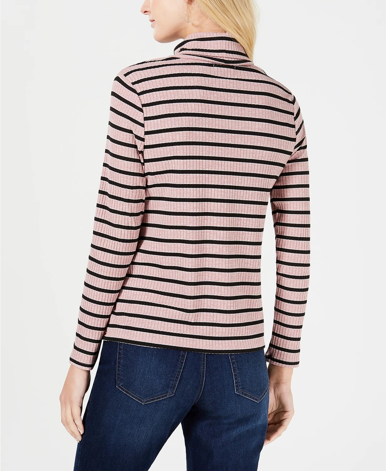 Charter Club Women's Ribbed Striped Turtleneck Pink Size Small