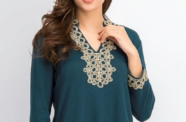 Charter Club Women's Lace-Trim Tunic Top Blue Size Medium