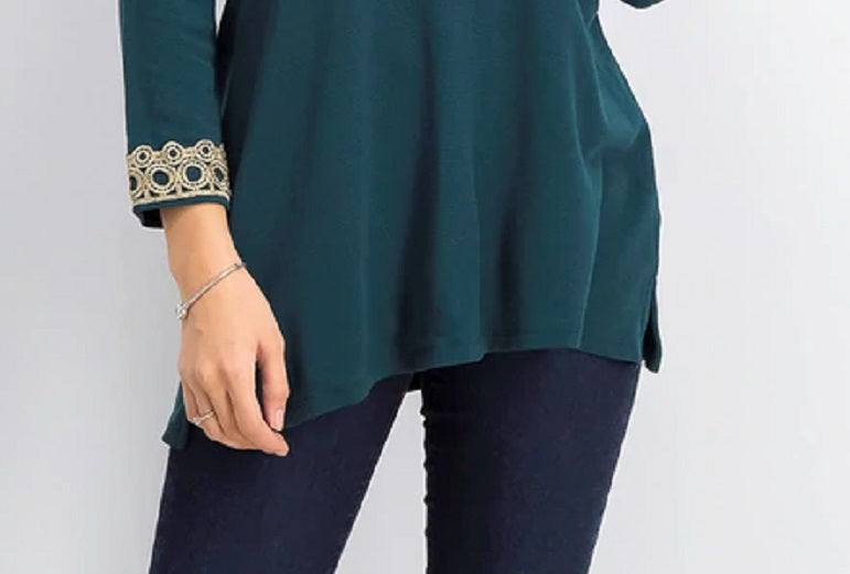 Charter Club Women's Lace-Trim Tunic Top Blue Size Medium