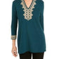 Charter Club Women's Lace-Trim Tunic Top Dark Green Size Extra Large