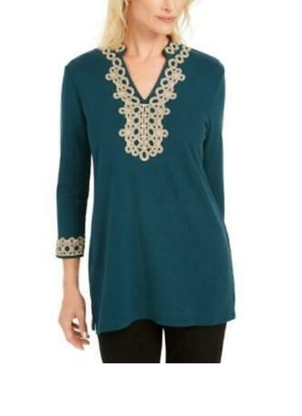 Charter Club Women's Lace-Trim Tunic Top Dark Green Size Extra Large