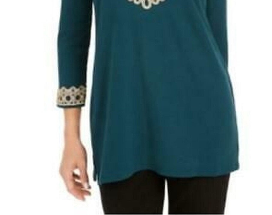 Charter Club Women's Lace-Trim Tunic Top Dark Green Size Extra Large