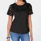 Charter Club Women's Cotton Lace Embellished T-Shirt Black Size X-Small