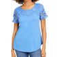 Charter Club Women's Cotton Lace Embellished T-Shirt Turq Aqua Size X-Small