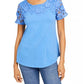 Charter Club Women's Cotton Lace Embellished T-Shirt Turq Aqua Size X-Small