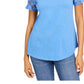 Charter Club Women's Cotton Lace Embellished T-Shirt Turq Aqua Size X-Small