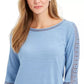 Charter Club Women's Crochet-Inset Top Med Blue Size Extra Large
