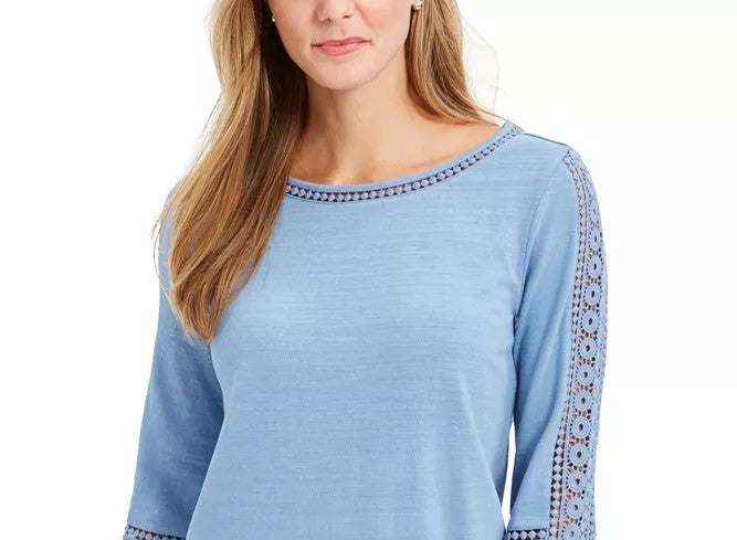 Charter Club Women's Crochet-Inset Top Med Blue Size Extra Large