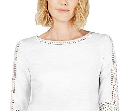 Charter Club Women's Crochet-Inset Top White Size Small