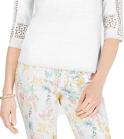 Charter Club Women's Crochet-Inset Top White Size Small