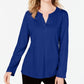 Charter Club Women's Supima Cotton Split-Neck Top  Blue Size XX Large
