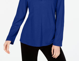 Charter Club Women's Supima Cotton Split-Neck Top  Blue Size XX Large