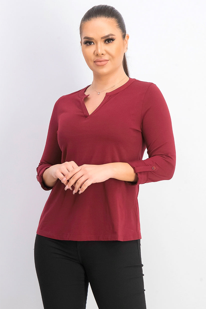 Charter Club Women's Petite Supima Cotton Split-Neck Top Wine Size Medium