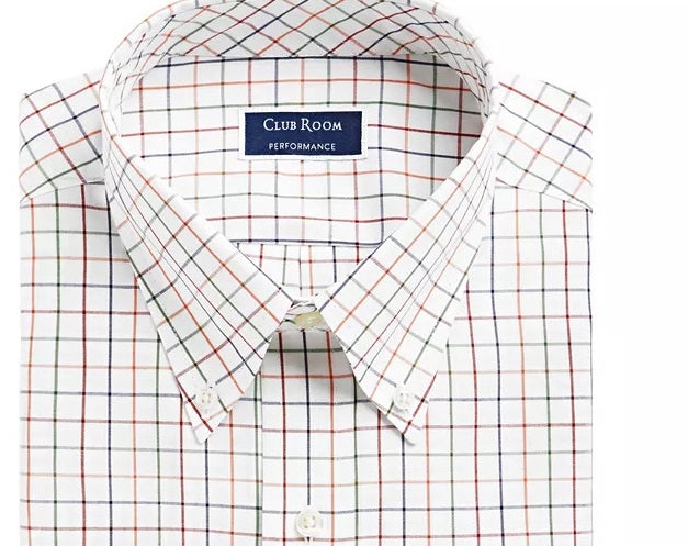 Club Room Men's Classic/Regular Fit Stretch Tattersall Dress Shirt White Size 16.5X34-35